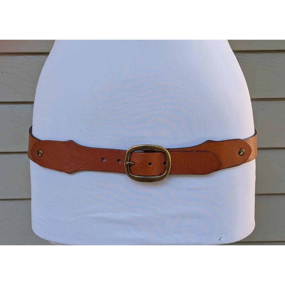 Gap Womens Medium Camel Brown Leather Brass Buckle Belt Size M USA